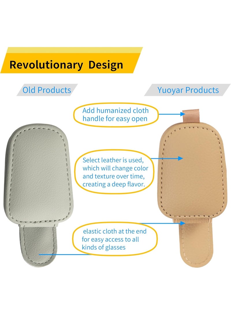 حامل نظارات الشمس للسيارة، حامل نظارات الشمس المغناطيسي من الجلد ومقص بطاقة التذاكر، إكسسوارات الغطاء الأمامي للسيارة، 2 عبوات (لون البيج) - Image 3